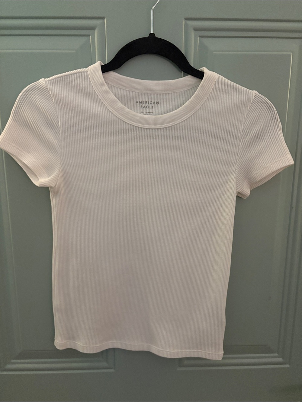 American Eagle Waffle Baby Tee Ivory Cream XS Short Sleeve